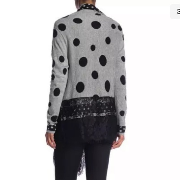 NWT Molly Bracken Polka Dot Knitted Lace Trim Open Front Cardigan One SIze - Picture 3 of 3